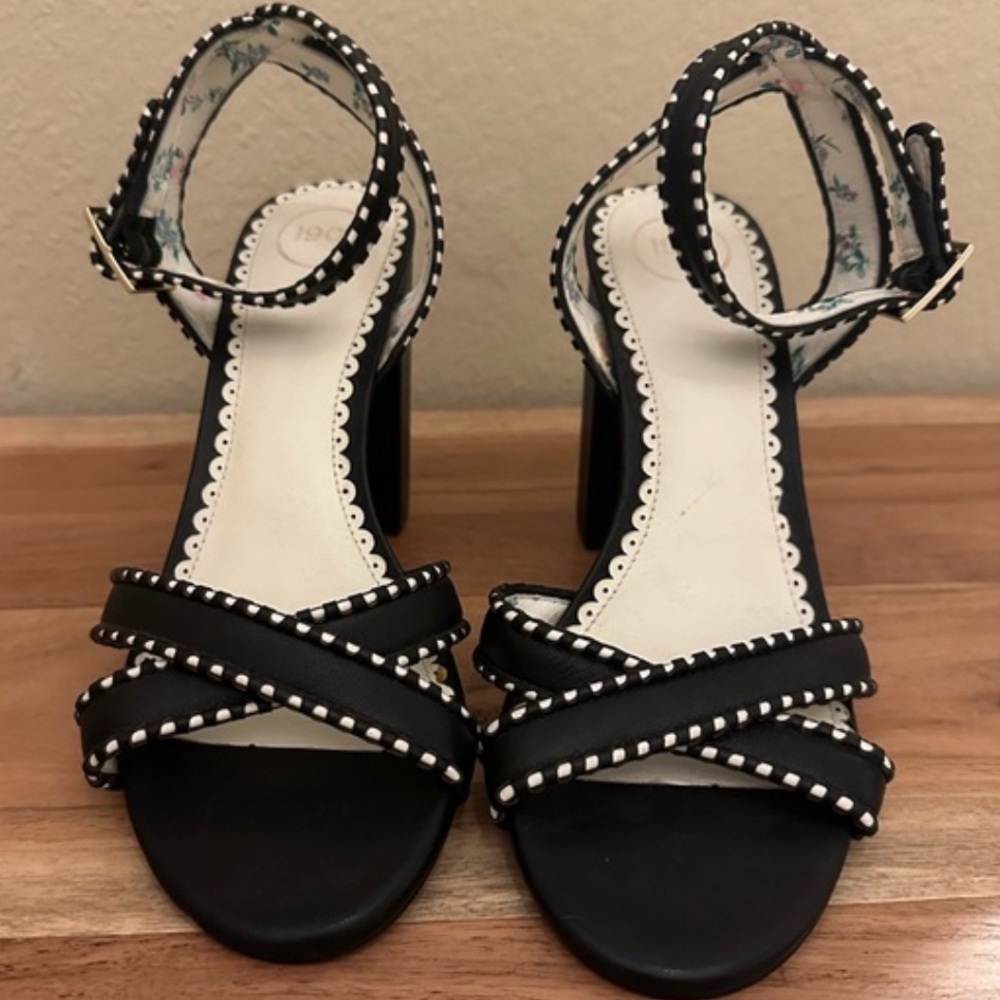 1901 Astilly Black & White Leather Block Heel Sandals Size 10
